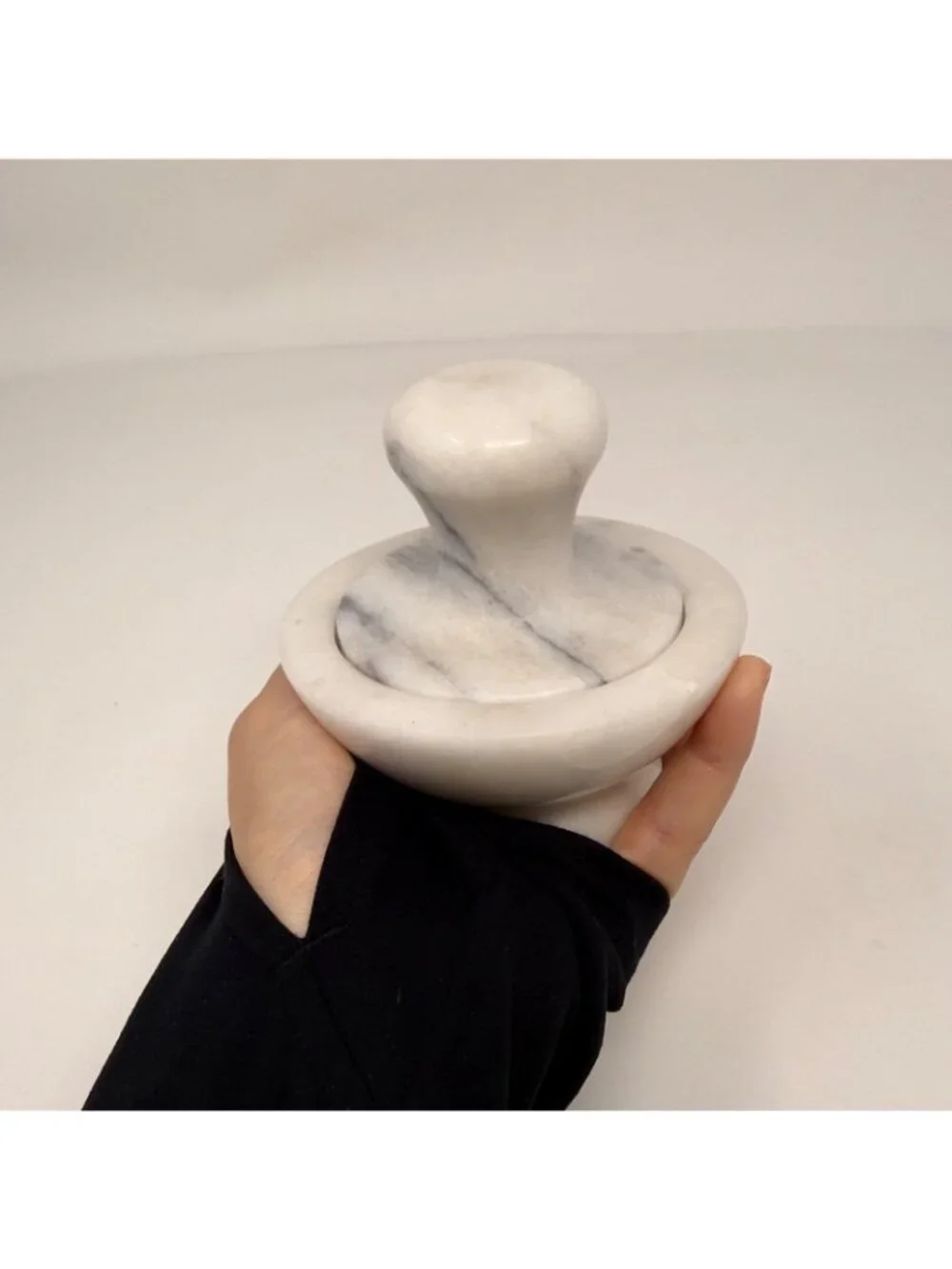 Vintage Mortar & Pestle Mushroom Shape White/Black Marble 4